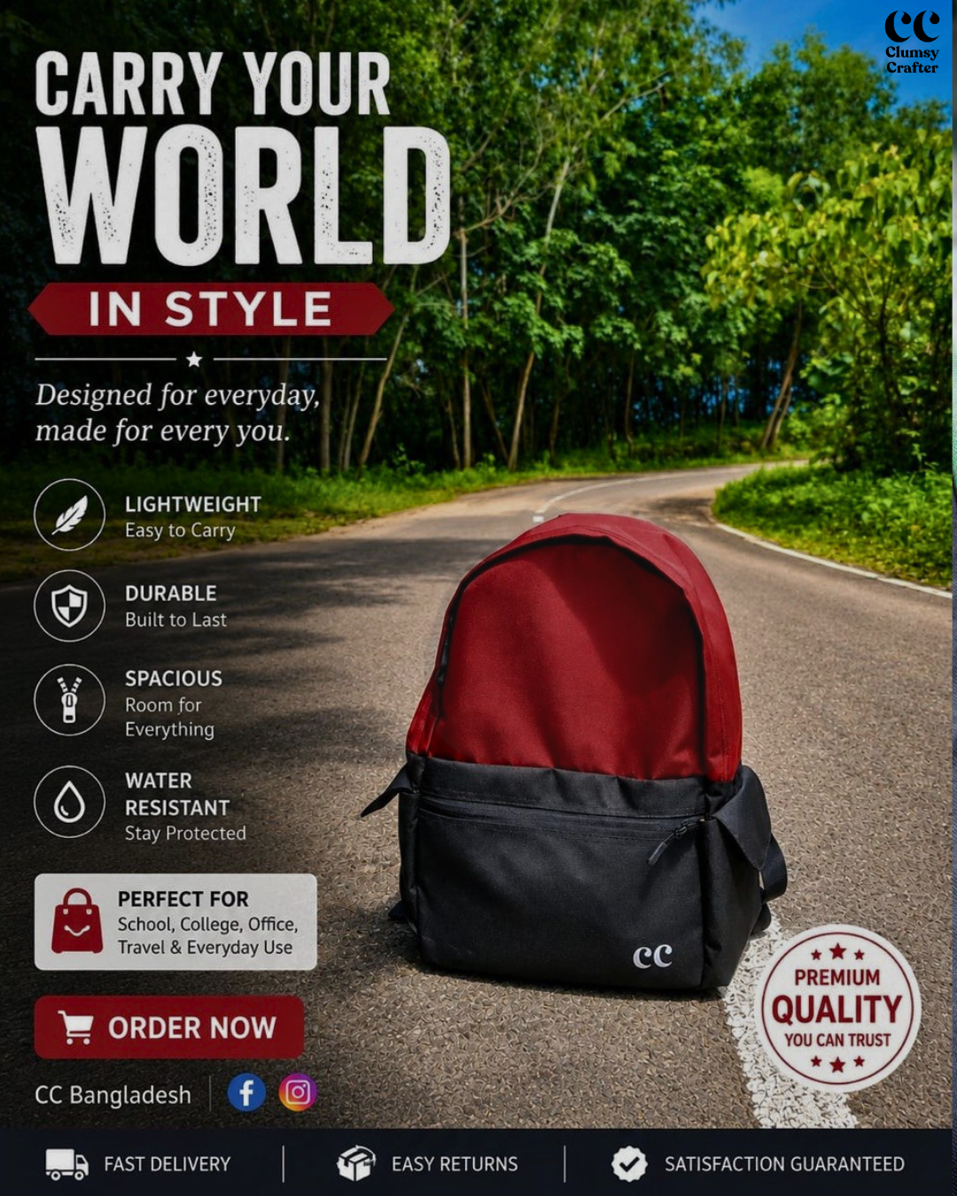 Phoenix Backpack- Brick Red & Black