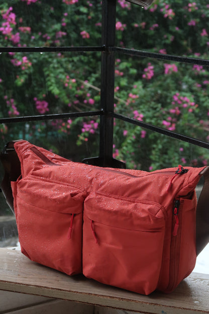 Juno Messenger Bag- Rustic Orange with sea green inner lining