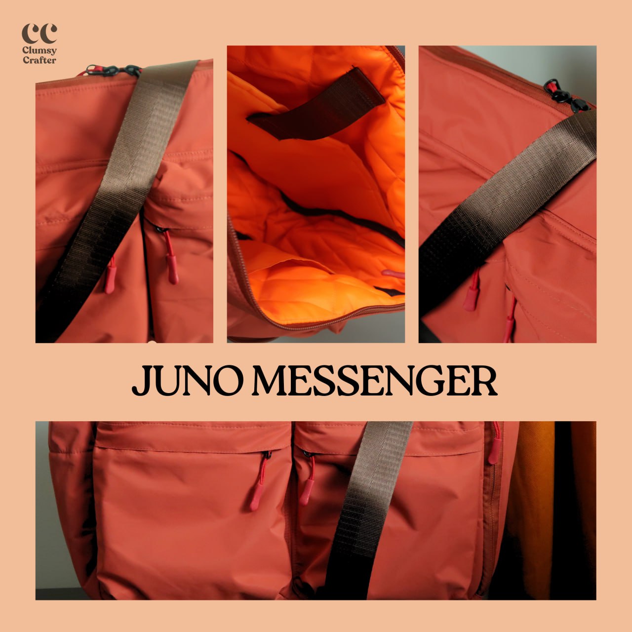 Juno Messenger Bag- Rustic Orange with sea green inner lining